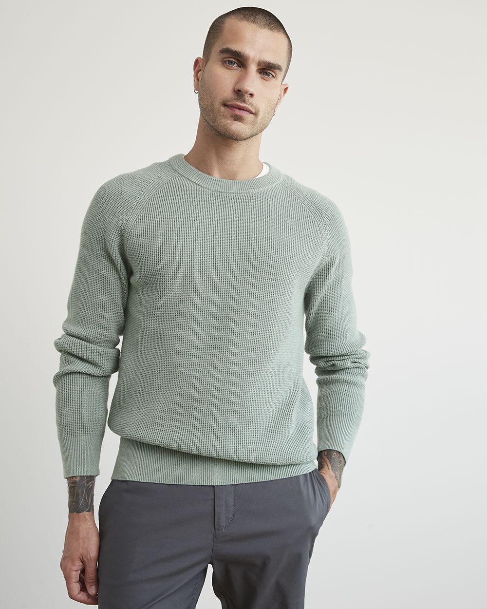 Long-Sleeve Crew-Neck Waffled Sweater