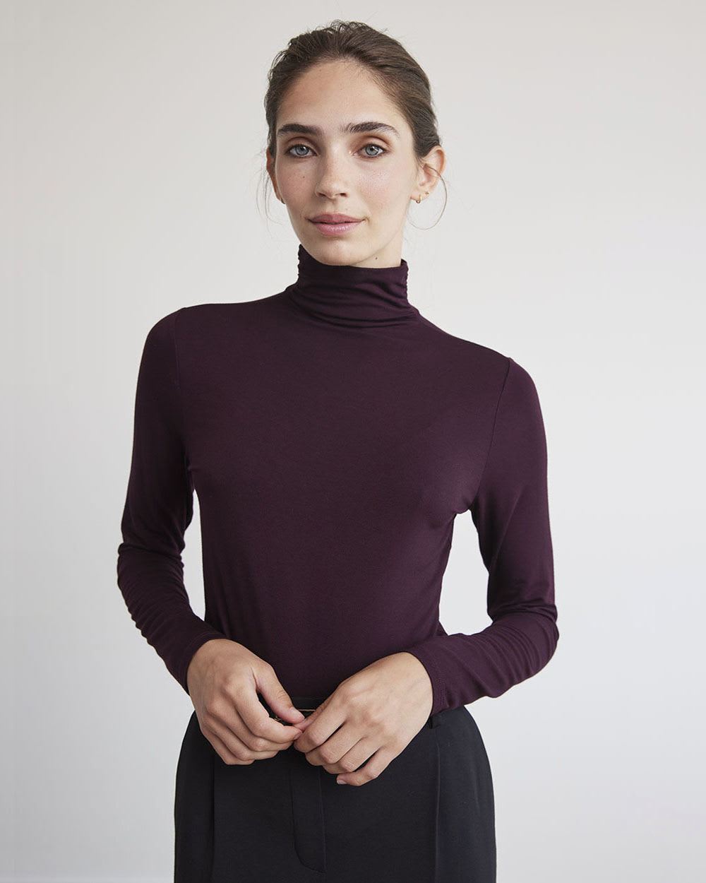 Fitted Long-Sleeve Mock-Neck Tee