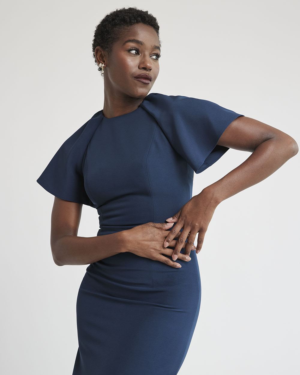 Short-Sleeve Maxi Cocktail Dress with Open Back