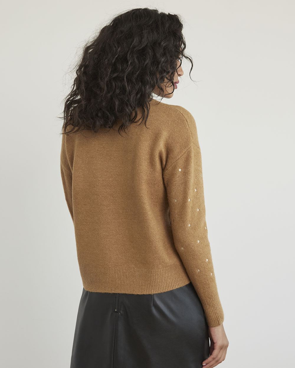 Long-Sleeve Crew-Neck Sweater with Embroidered Pattern