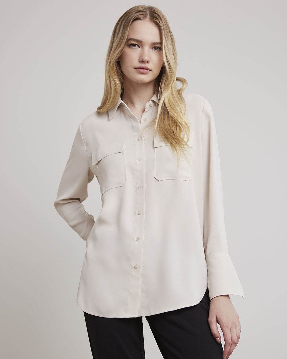 Long-Sleeve Fluid Twill Buttoned-Down Tunic
