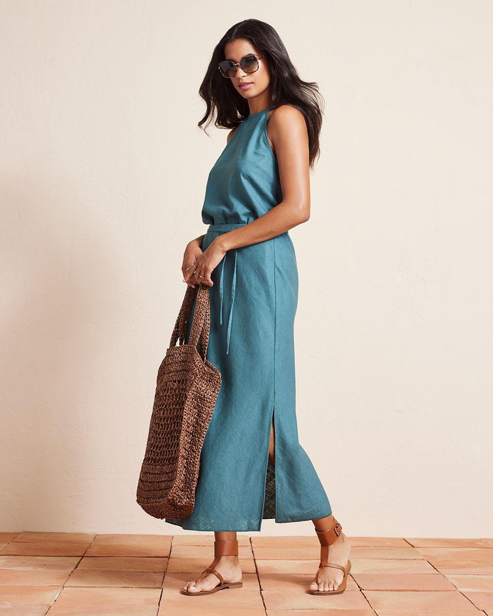 Linen High-Rise A-Line Midi Skirt