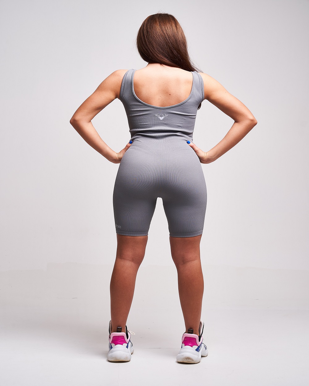 Twill Active - Flannel Recycled Rib Plunge Neck Playsuit - Grey