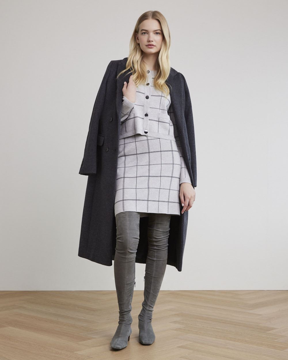 Plaid Buttoned-Down Sweater Blazer