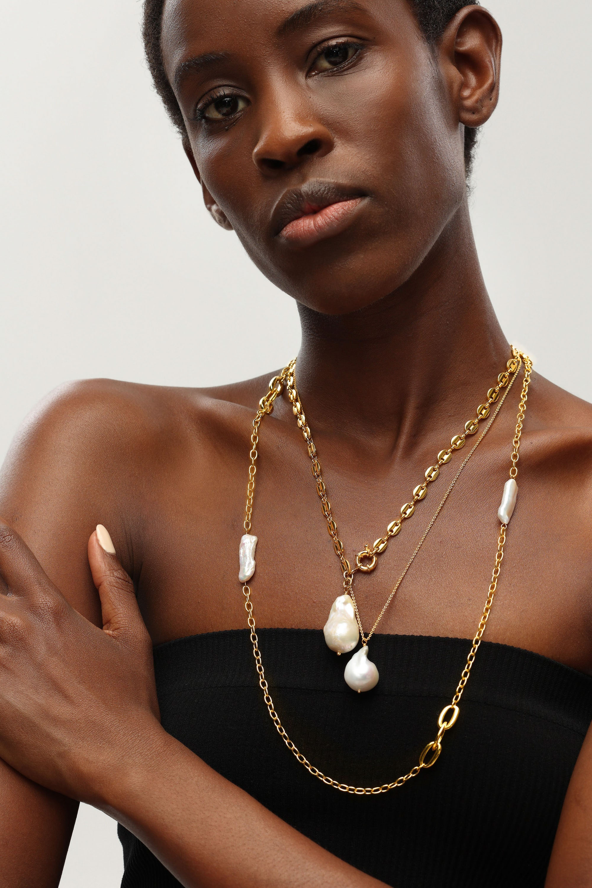 Classicharms-Baroque Pearl Link Chain Long Necklace