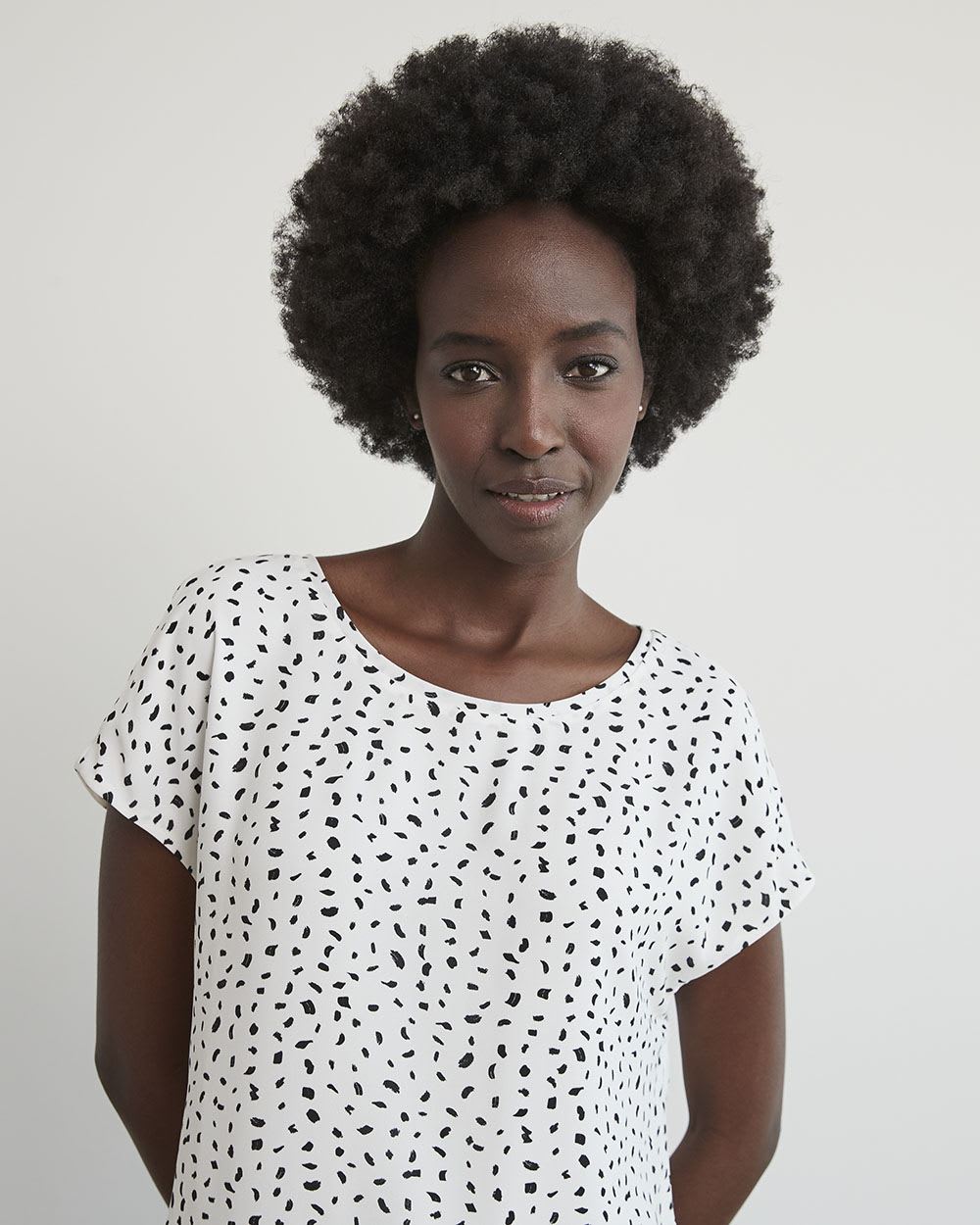 Oversized Silky Crepe Crew-Neck Short Sleeve Blouse