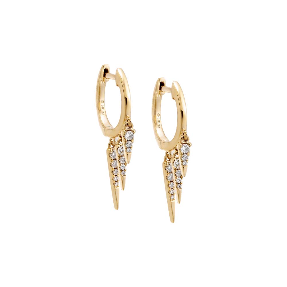 By Adina Eden -DANGLING DIAMOND SPKIE HUGGIE EARRING 14K - 14K GOLD