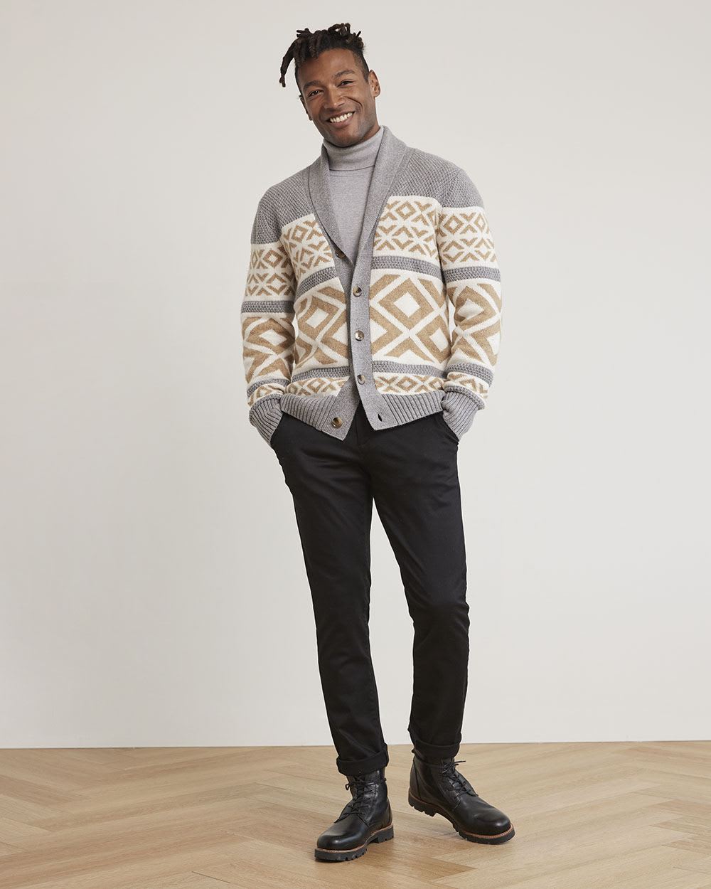 Shawl-Collar Cardigan with Fair-Isle Pattern
