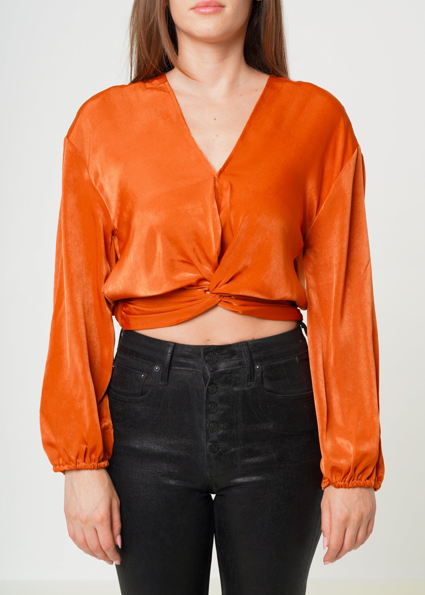 Nurode Twist Front Cropped Washed Satin Top