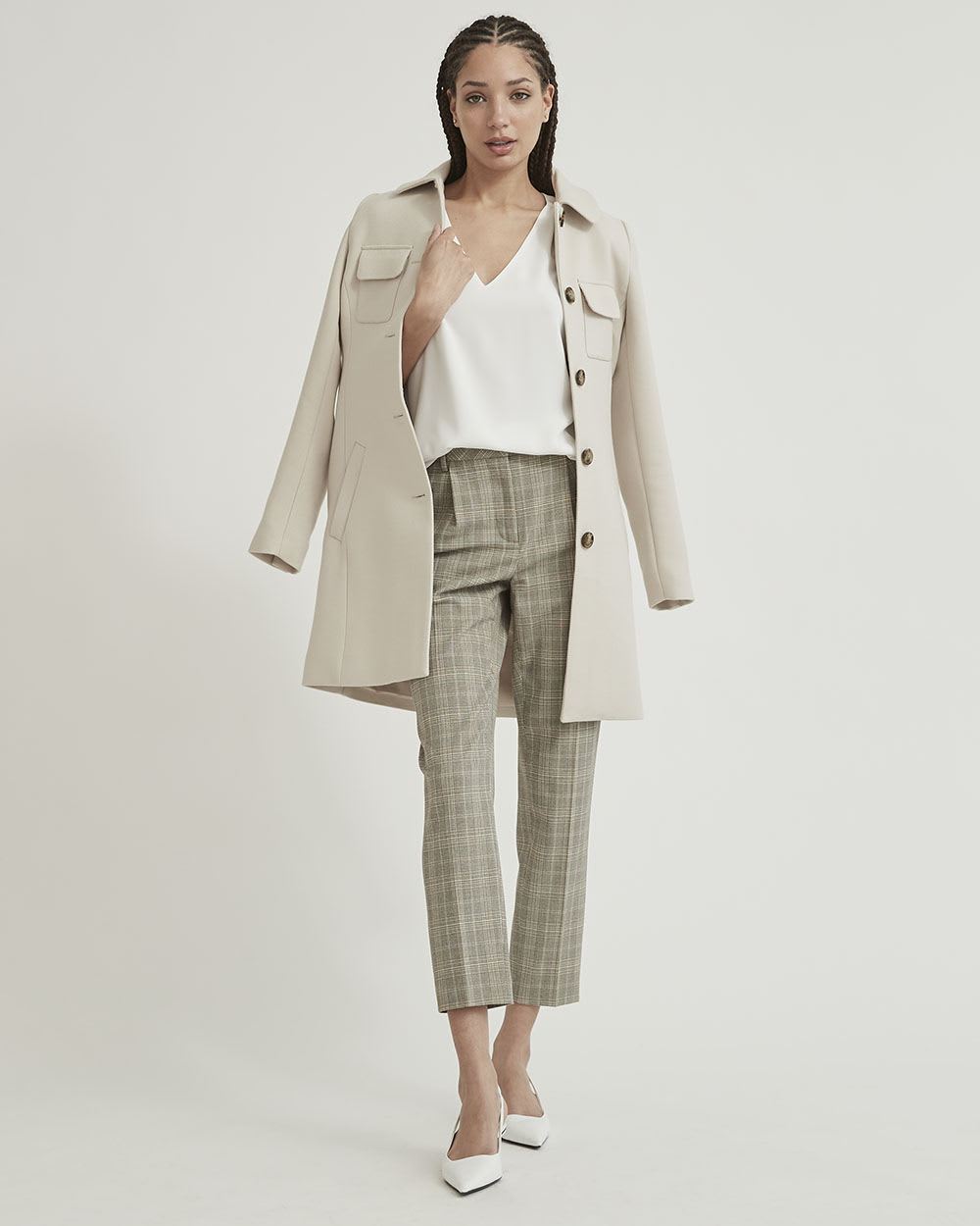 Silky Crepe Shirred V-Neck Cami