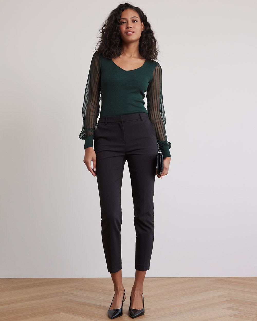 Long-Puffy-Sleeve Sweater with Sweetheart Neckline