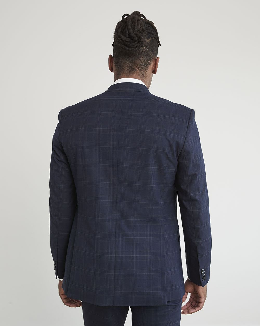 Slim-Fit Navy Checkered Suit Blazer