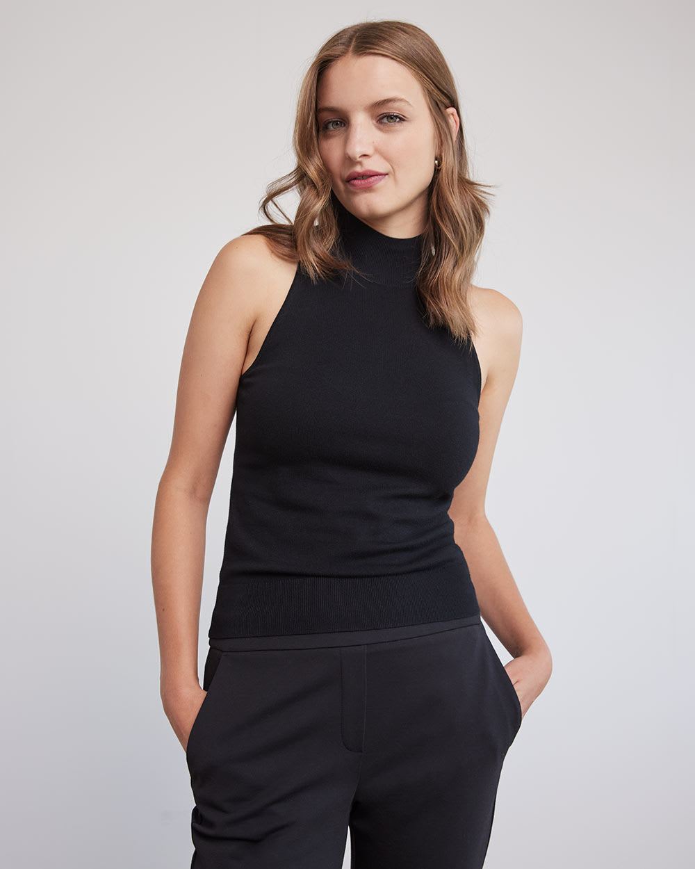 Mock-Neck Bodycon Sleeveless Sweater