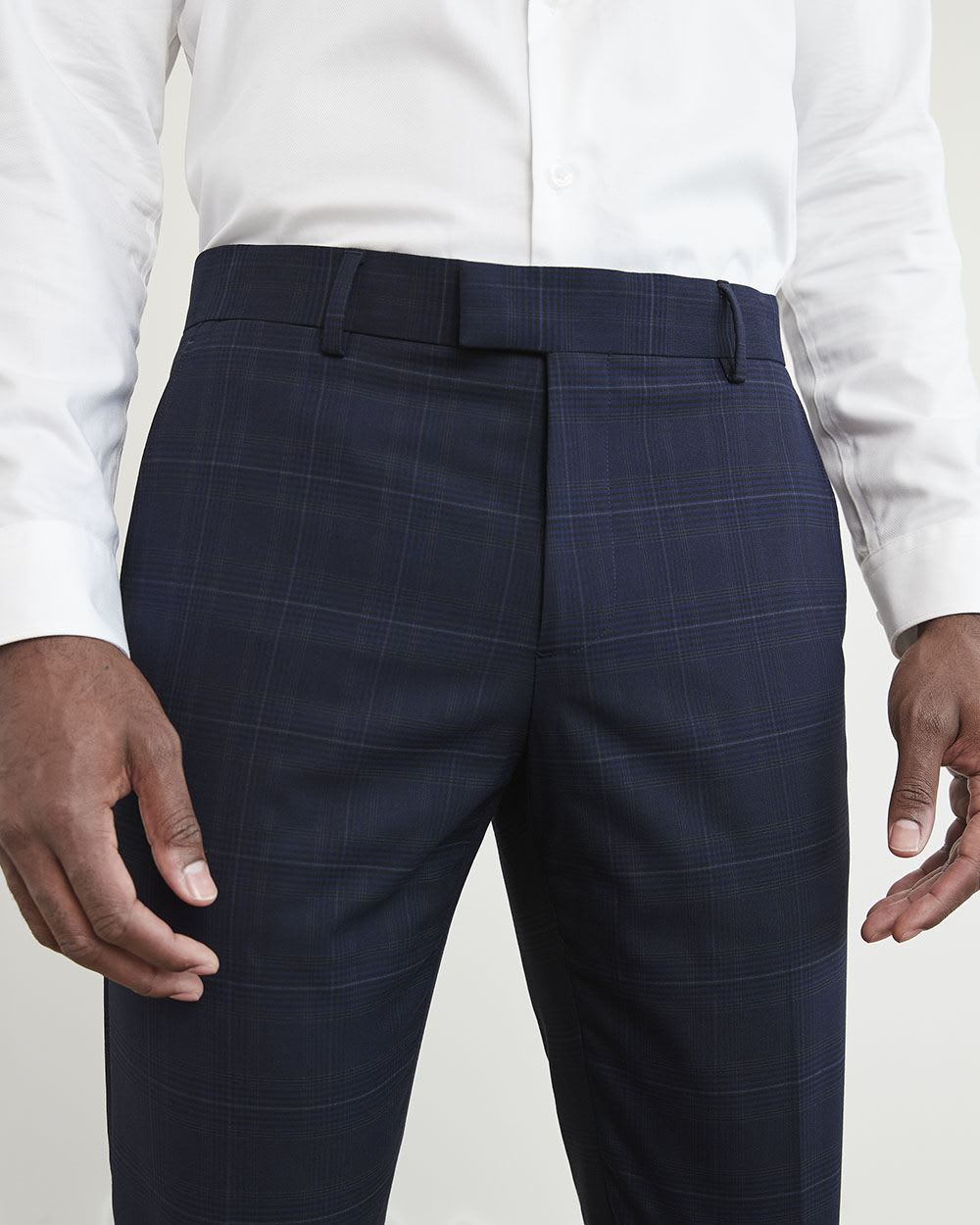 Slim-Fit Navy Checkered Suit Pant