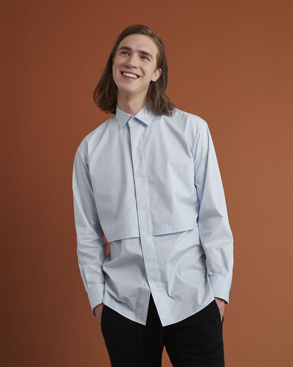 Gender-Neutral Long Shirt with Crop Illusion