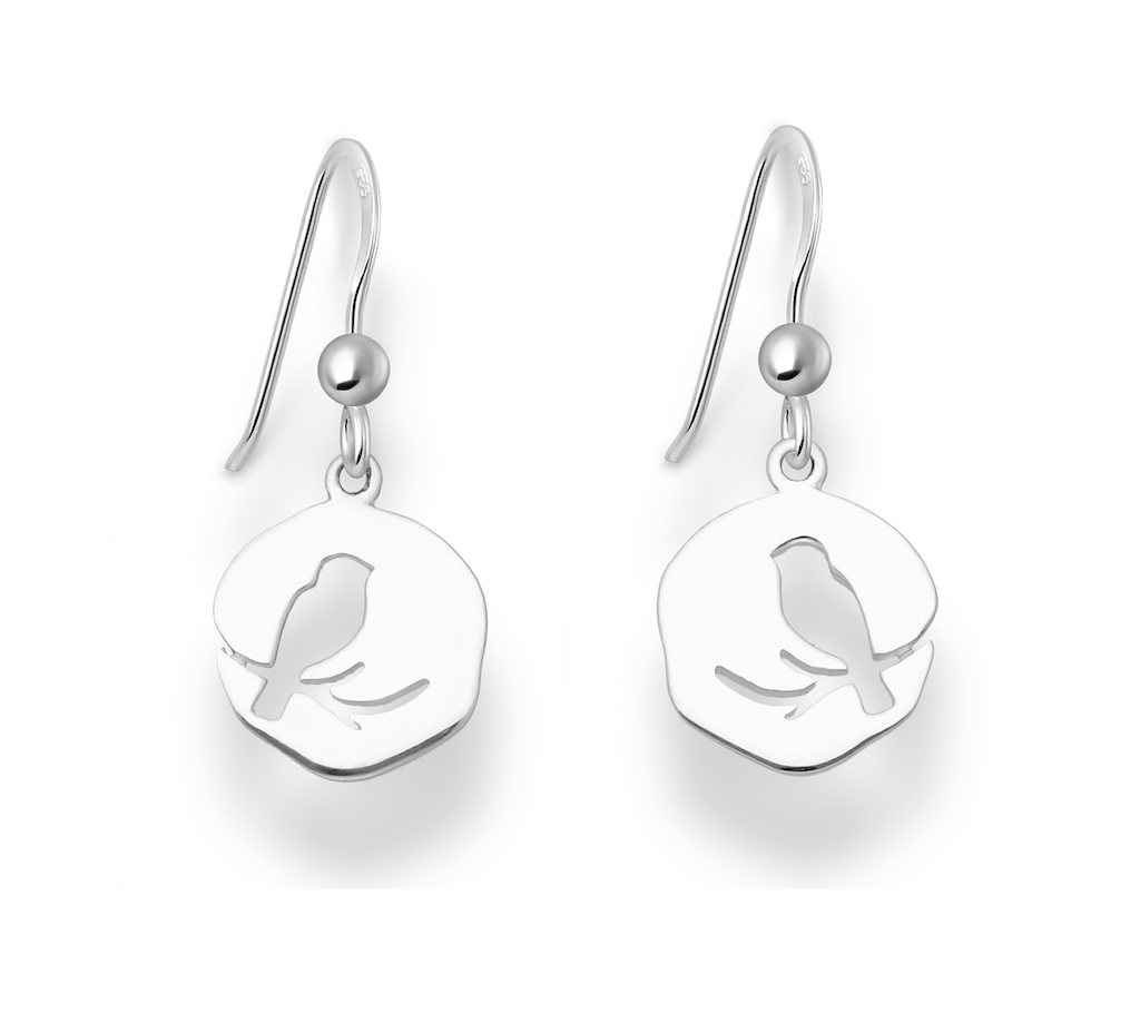 Ag Sterling - Sterling Silver Birds on a Branch Drop Earrings