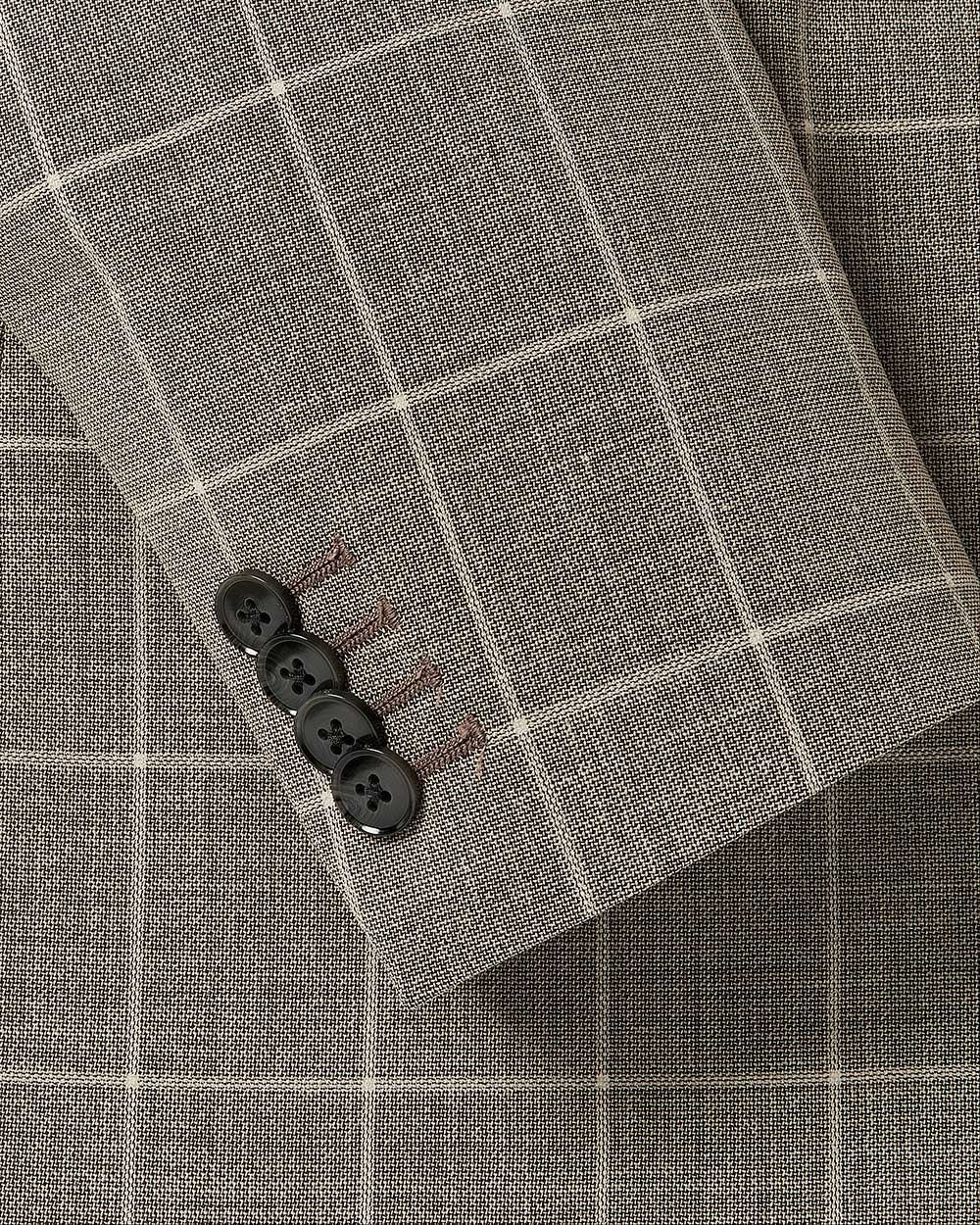 Slim Fit Beige Windowpane Traveler Blazer