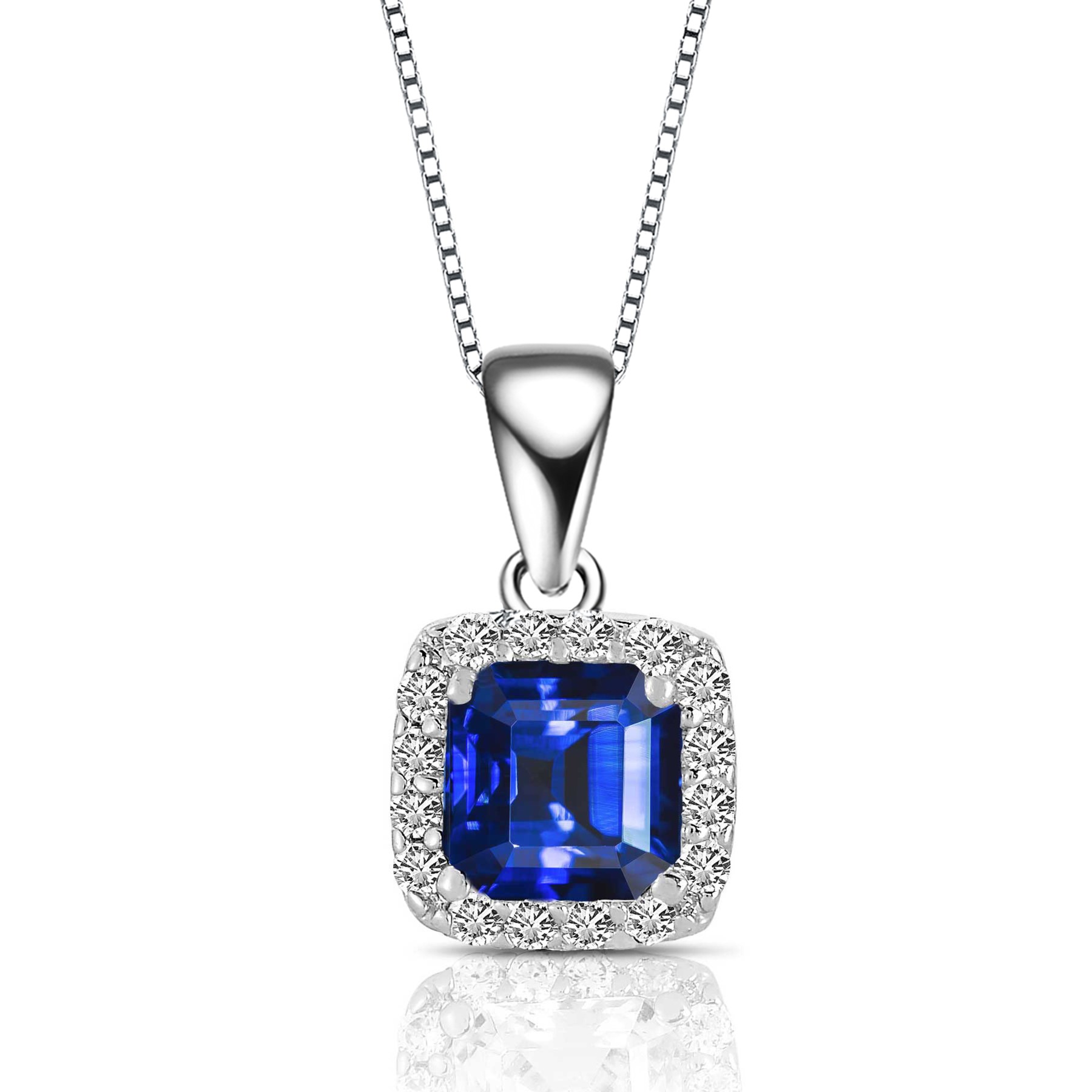 GV Cubic Zirconia Sterling Silver Blue Assher Cut Drop Pendant