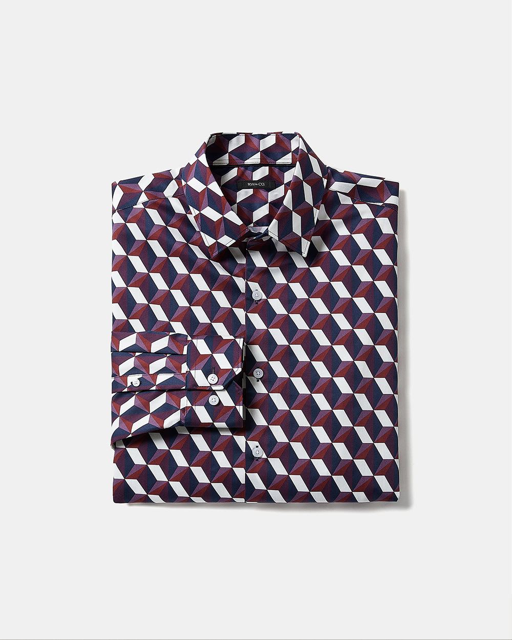 Slim-Fit Dress Shirt with Large Psychedelic Pattern