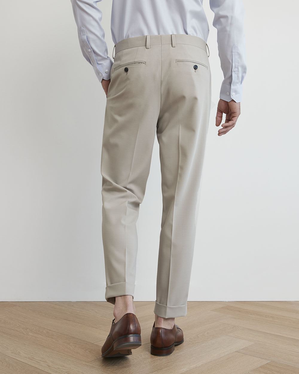 Pleated Solid Tapered-Leg Suit Pant