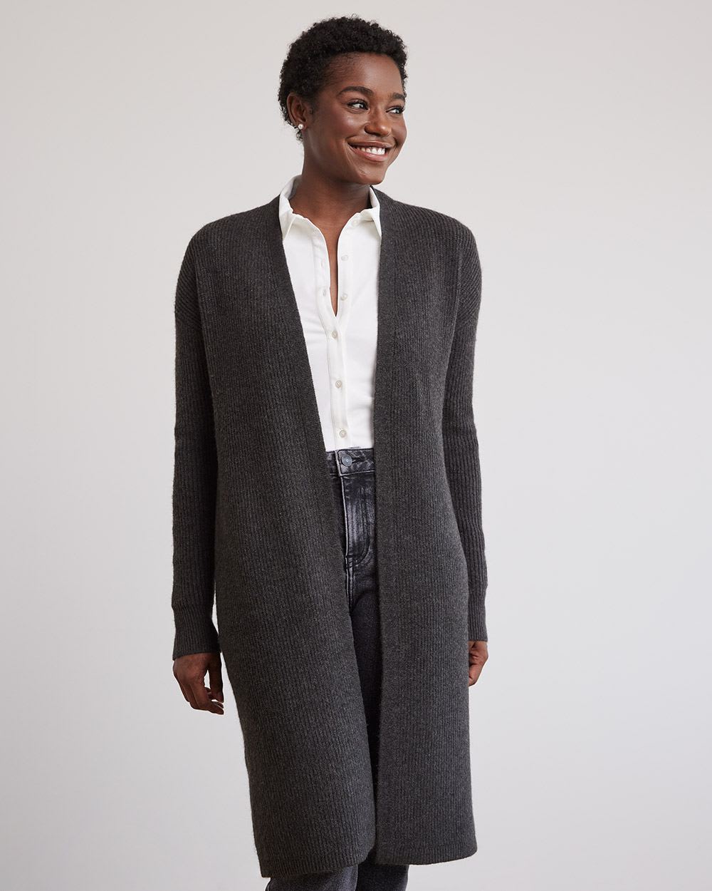 Long-Sleeve Long Open Cardigan