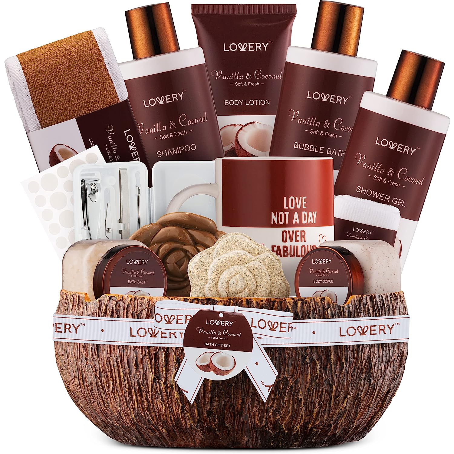 Lovery Mens Gift Set - Coconut Bath Gift Set & Shower Gift Basket - Personal Self Care Kit With Ash Tray