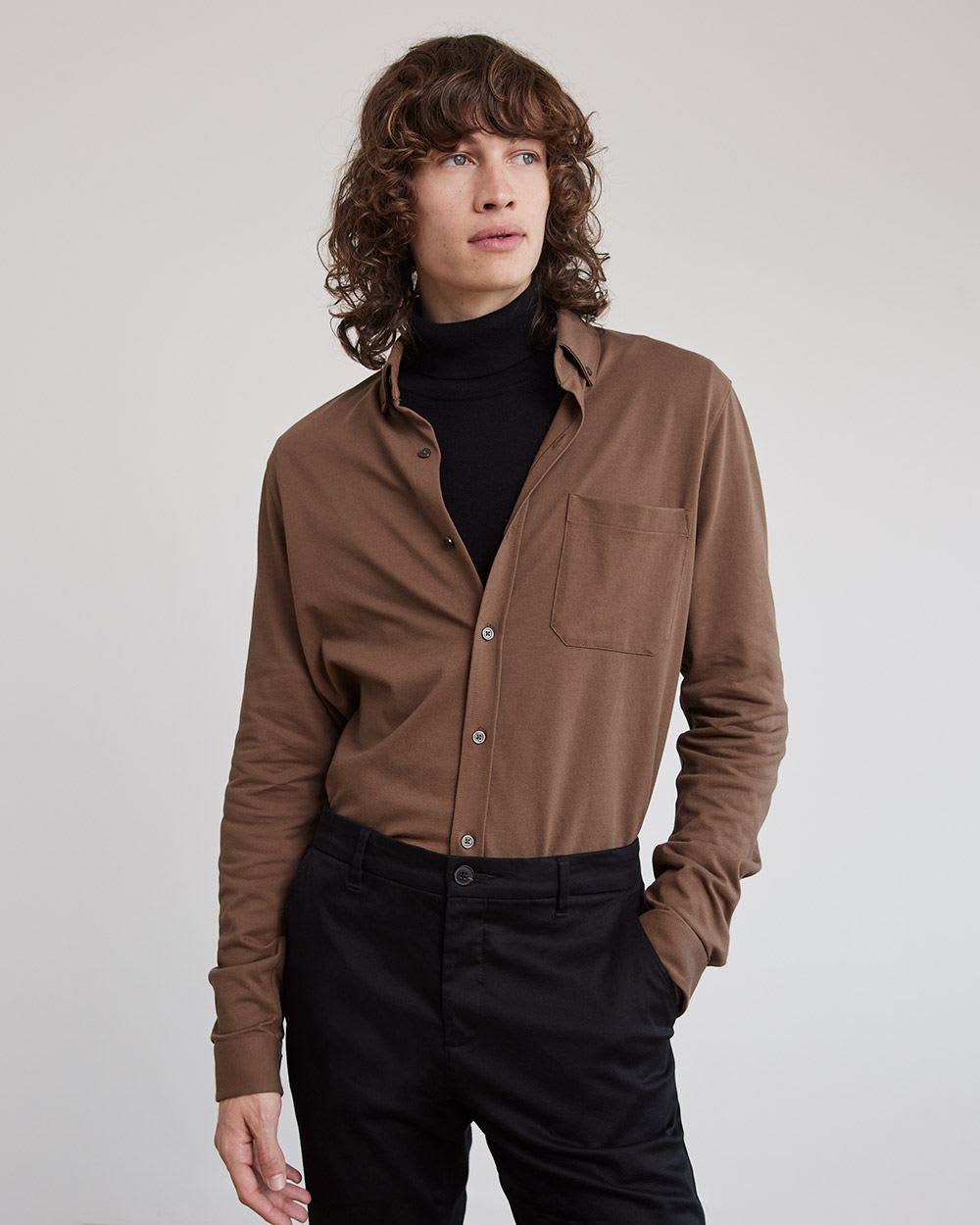 Long-Sleeve Piqué Cotton Shirt