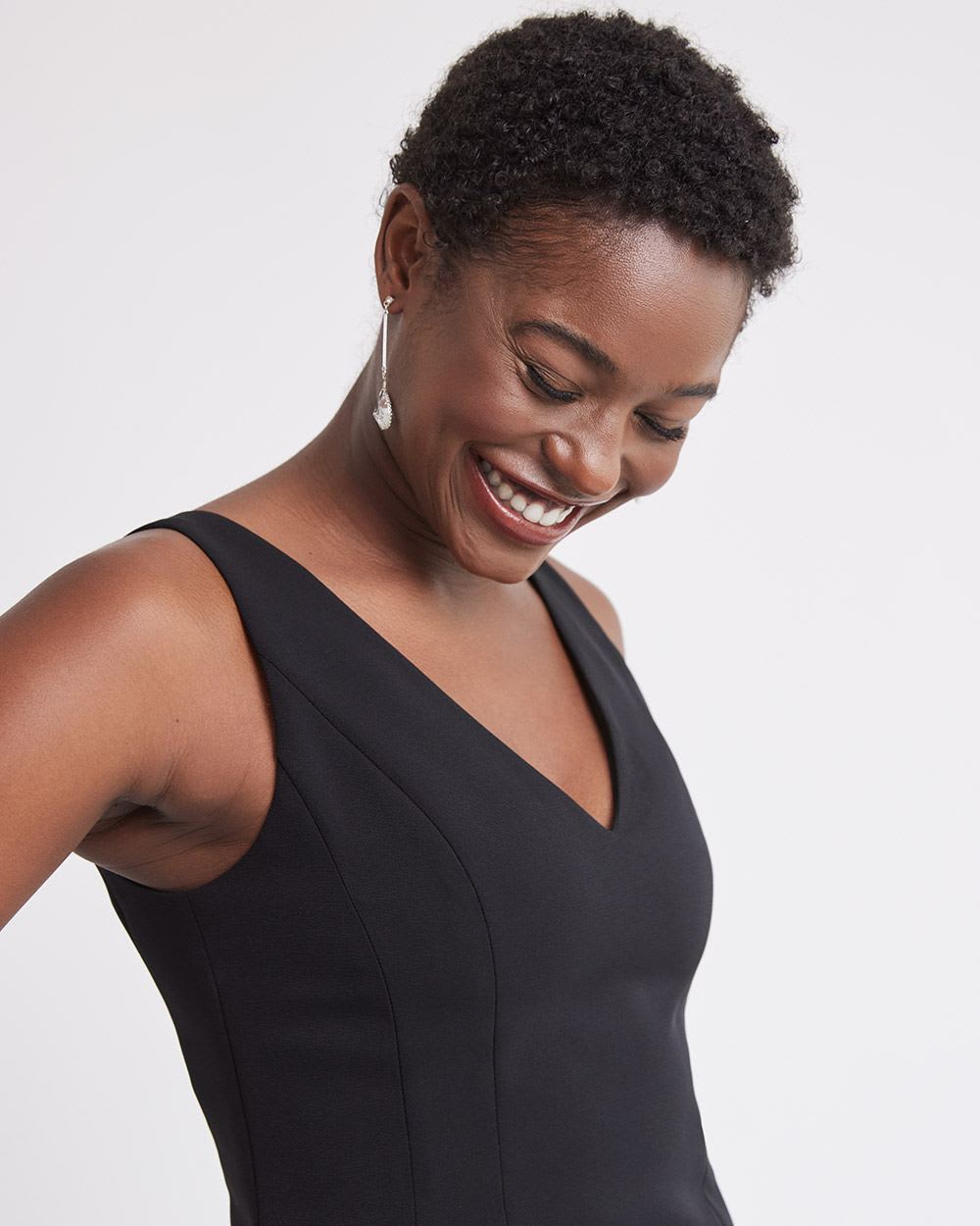 Fit and Flare Sleeveless Cocktail Dress with V Neckline