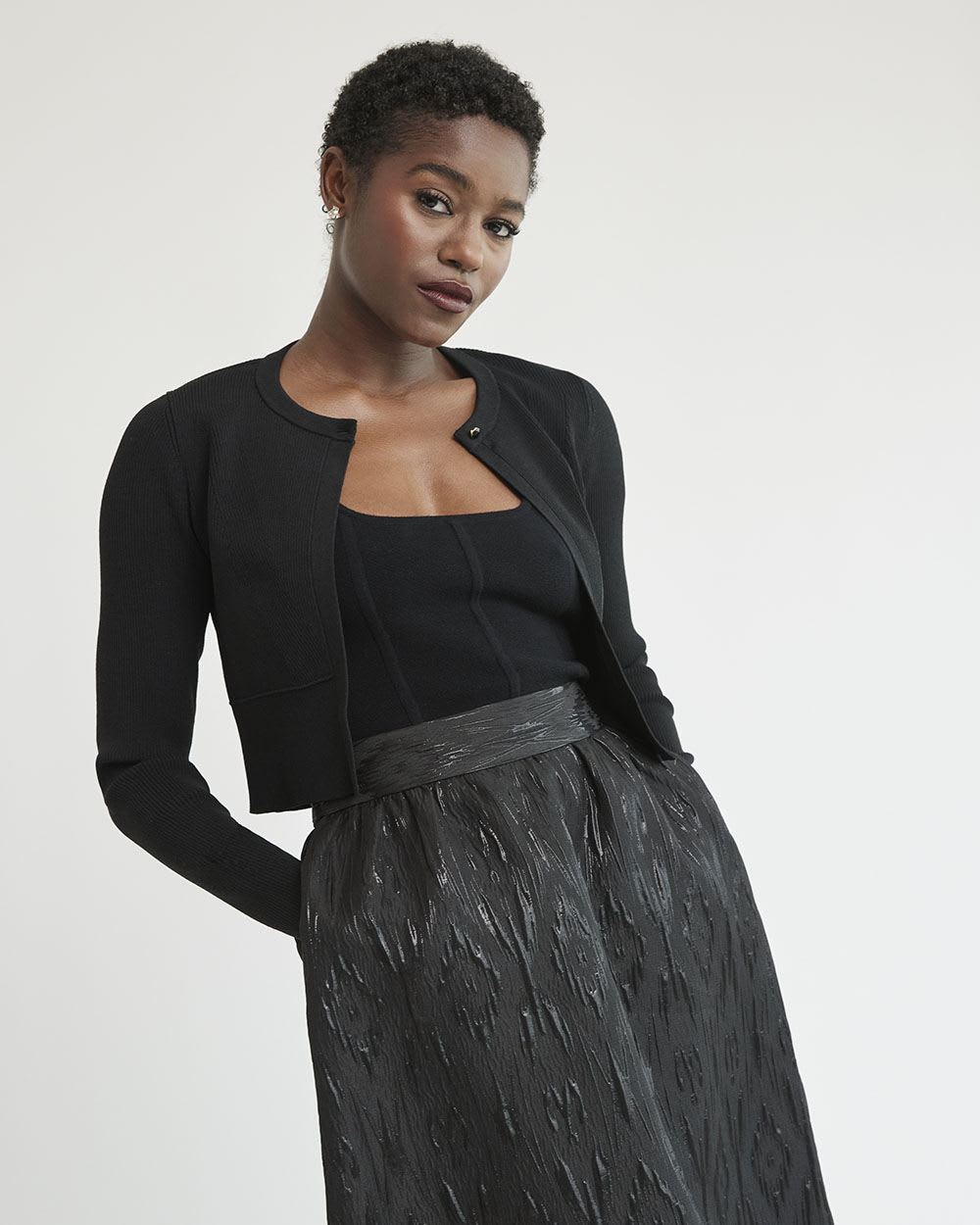 Long-Sleeve Crew-Neck Ribbed Crop Bolero