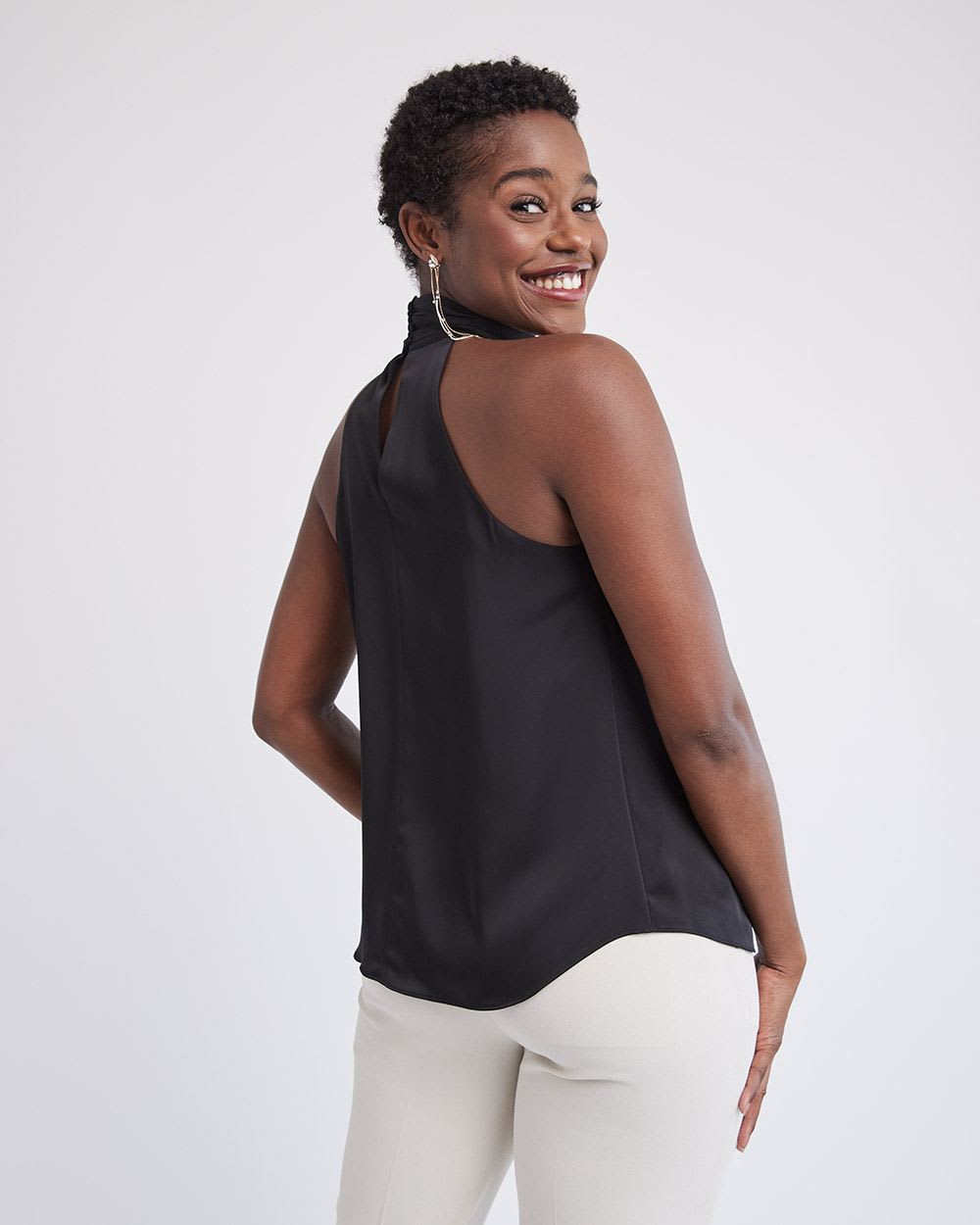 Sleeveless Halter Satin Blouse