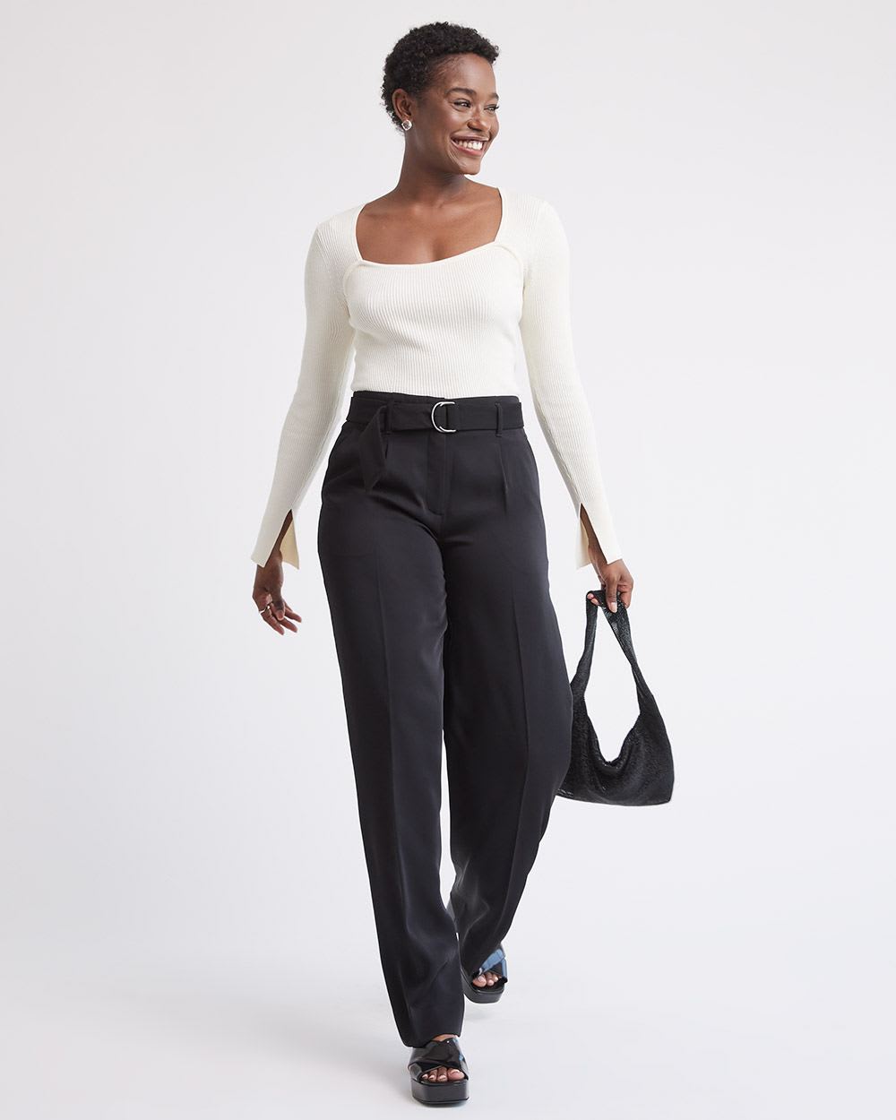 Long-Sleeve Ribbed Bodycon Sweater with Bustier Effect