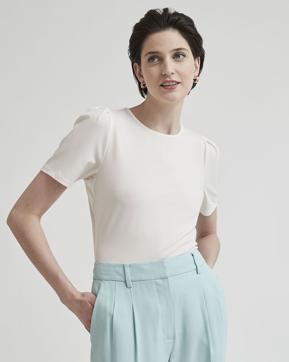 Crew-Neck T-Shirt with Short Puffy Sleeves