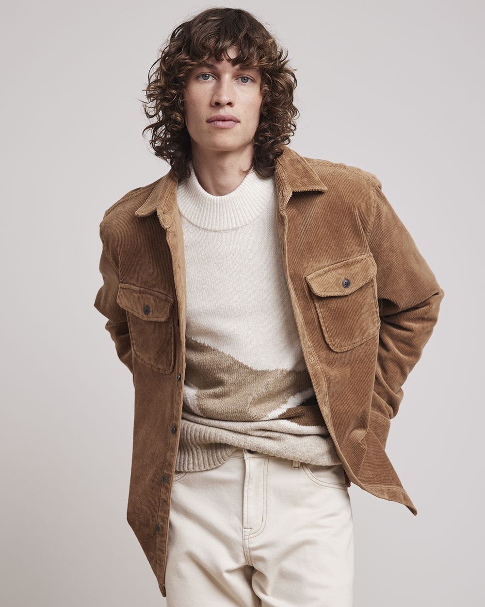 Mock-Neck Sweater with Intarsia Landscape