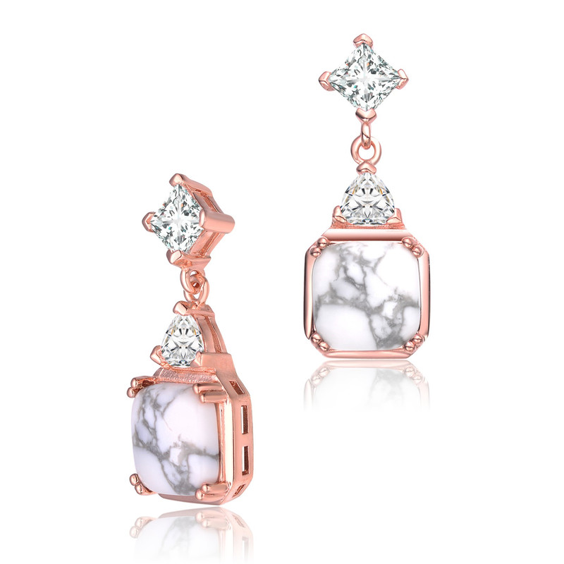 Sterling Silver with Colored Cubic Zirconia Square Framed Drop Earring