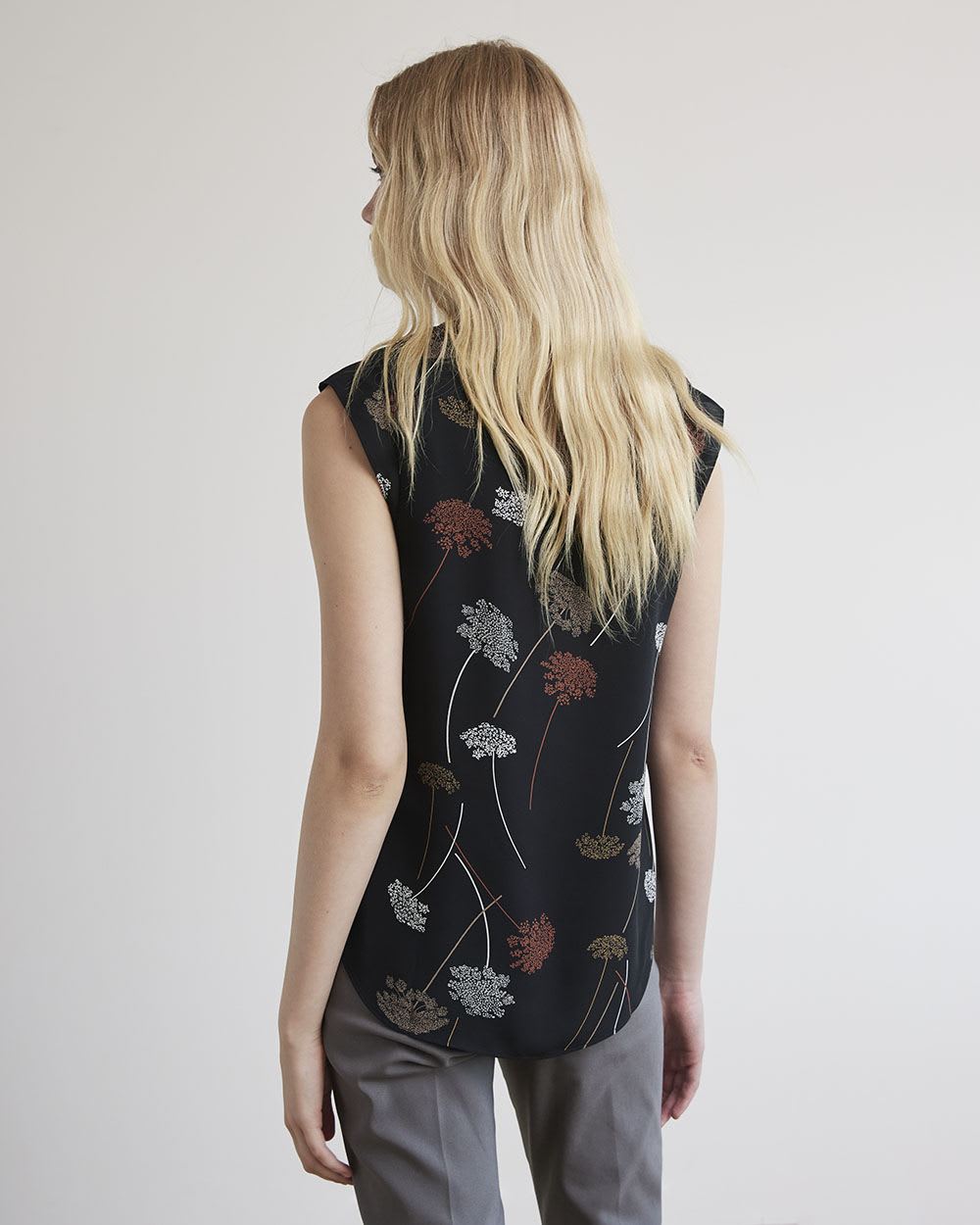 Printed Silky Crepe Cap Sleeve Blouse