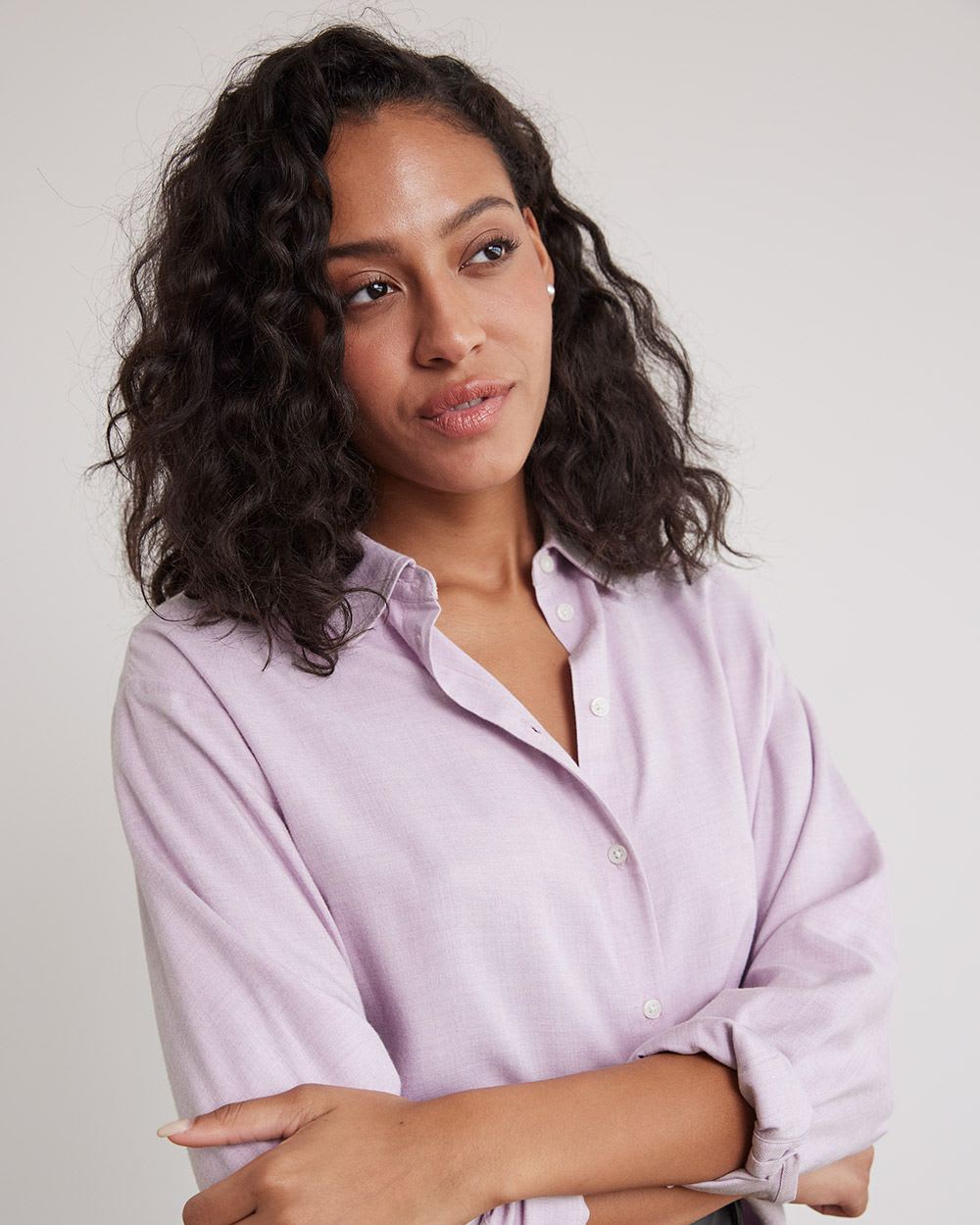 Long-Sleeve Buttoned-Down Brushed Twill Blouse