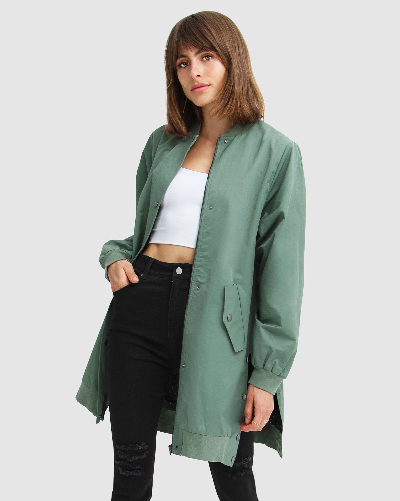 Belle & Bloom Chasing You Long Bomber Jacket
