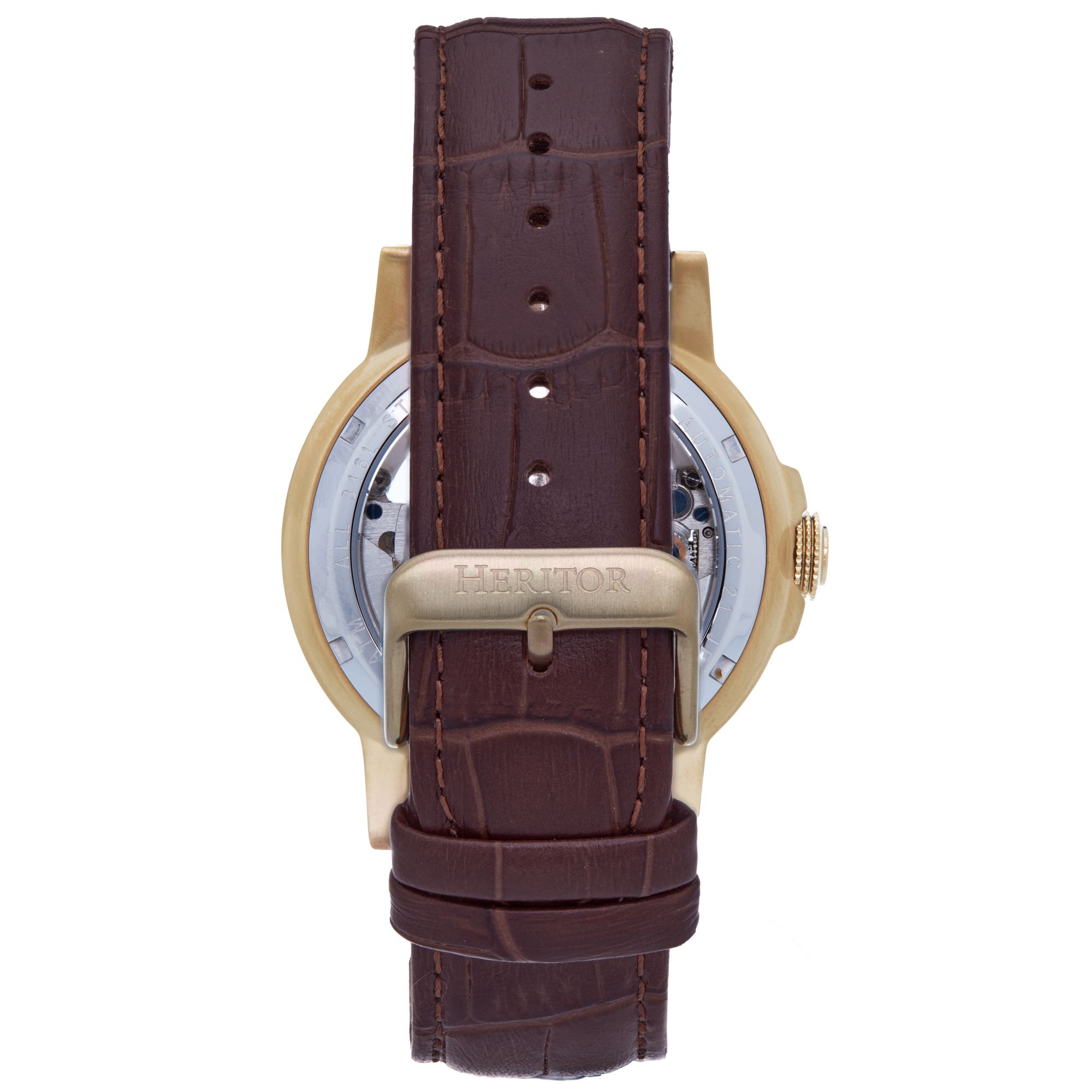 Heritor Automatic - Xander Semi-Skeleton Leather-Band Watch - Gold/Brown