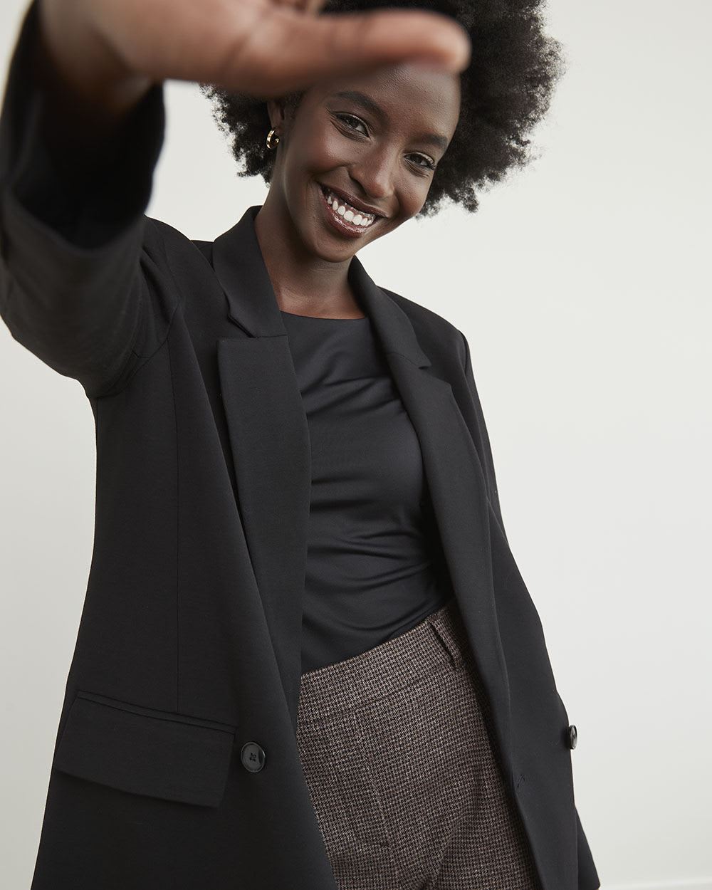 Relaxed Double-Breasted Black Blazer