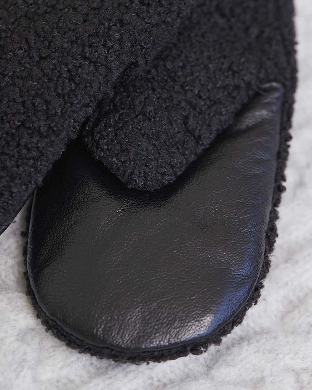 Boucle Knit and Leather Mitts