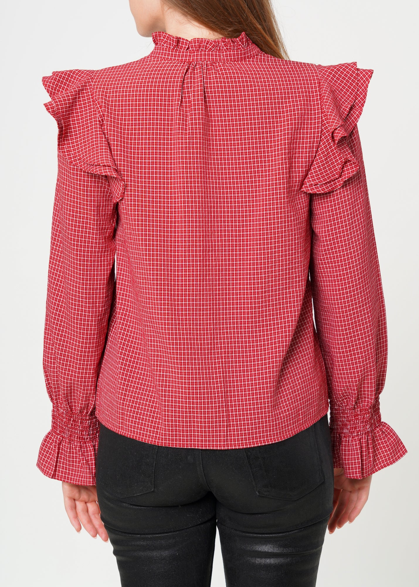 Nurode Ruffle Detailed Plaid Shirt