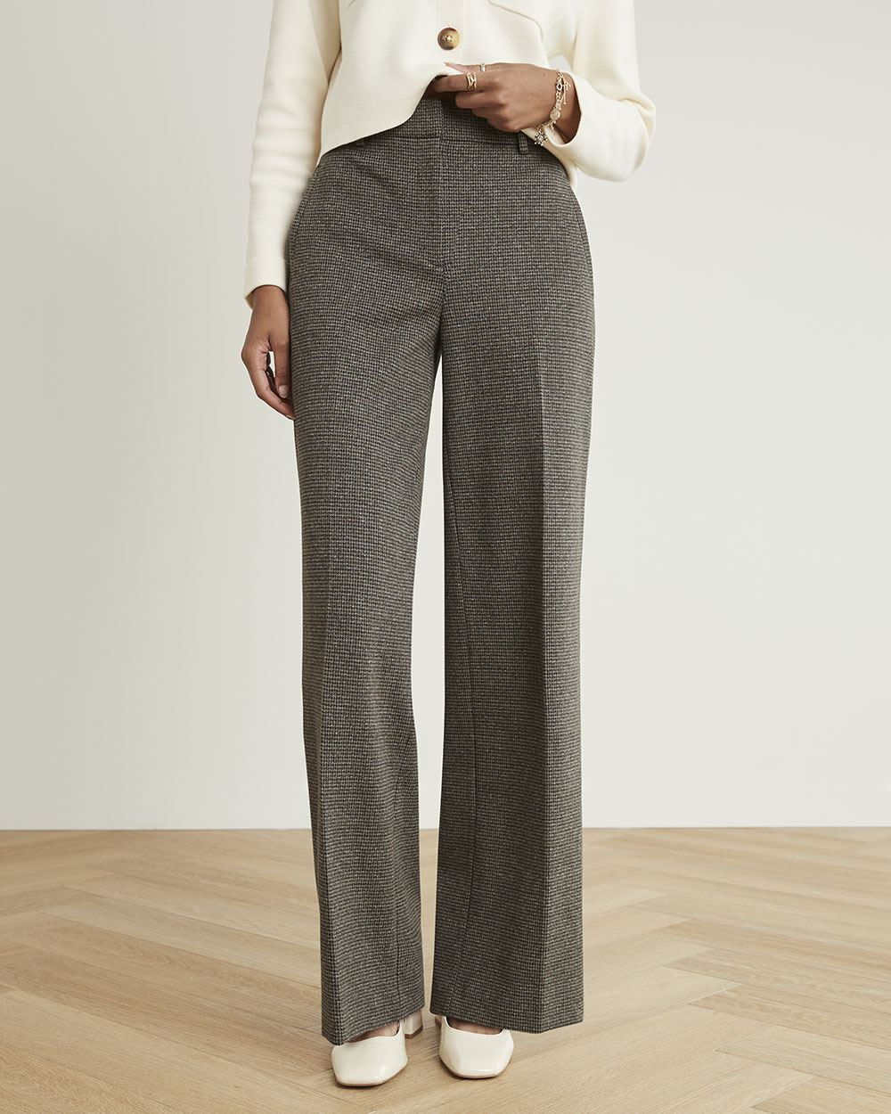 High-Rise Houndstooth Wide-Leg Pant - 32"