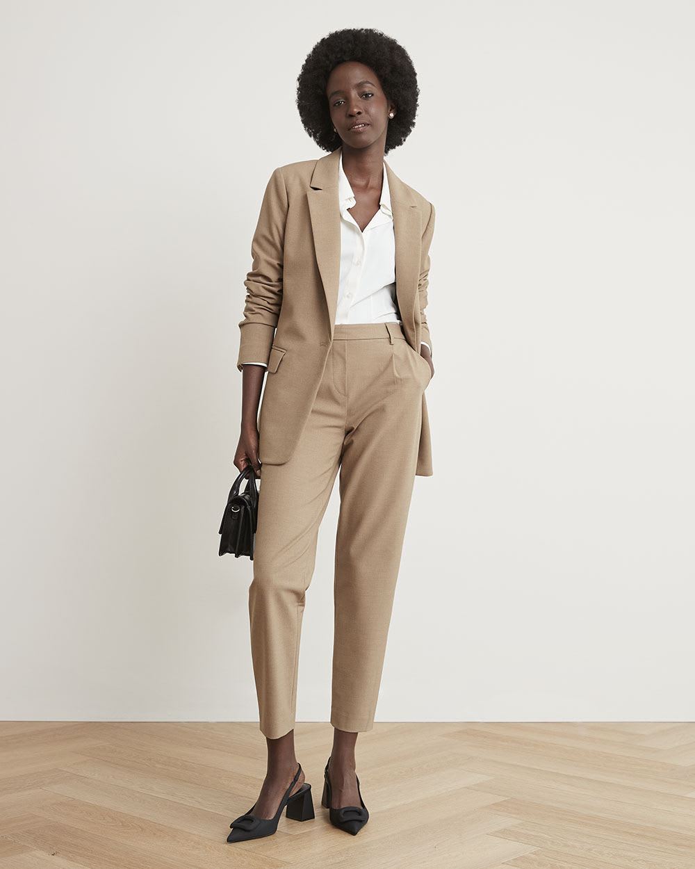 Solid One-Button Classic Twill Blazer