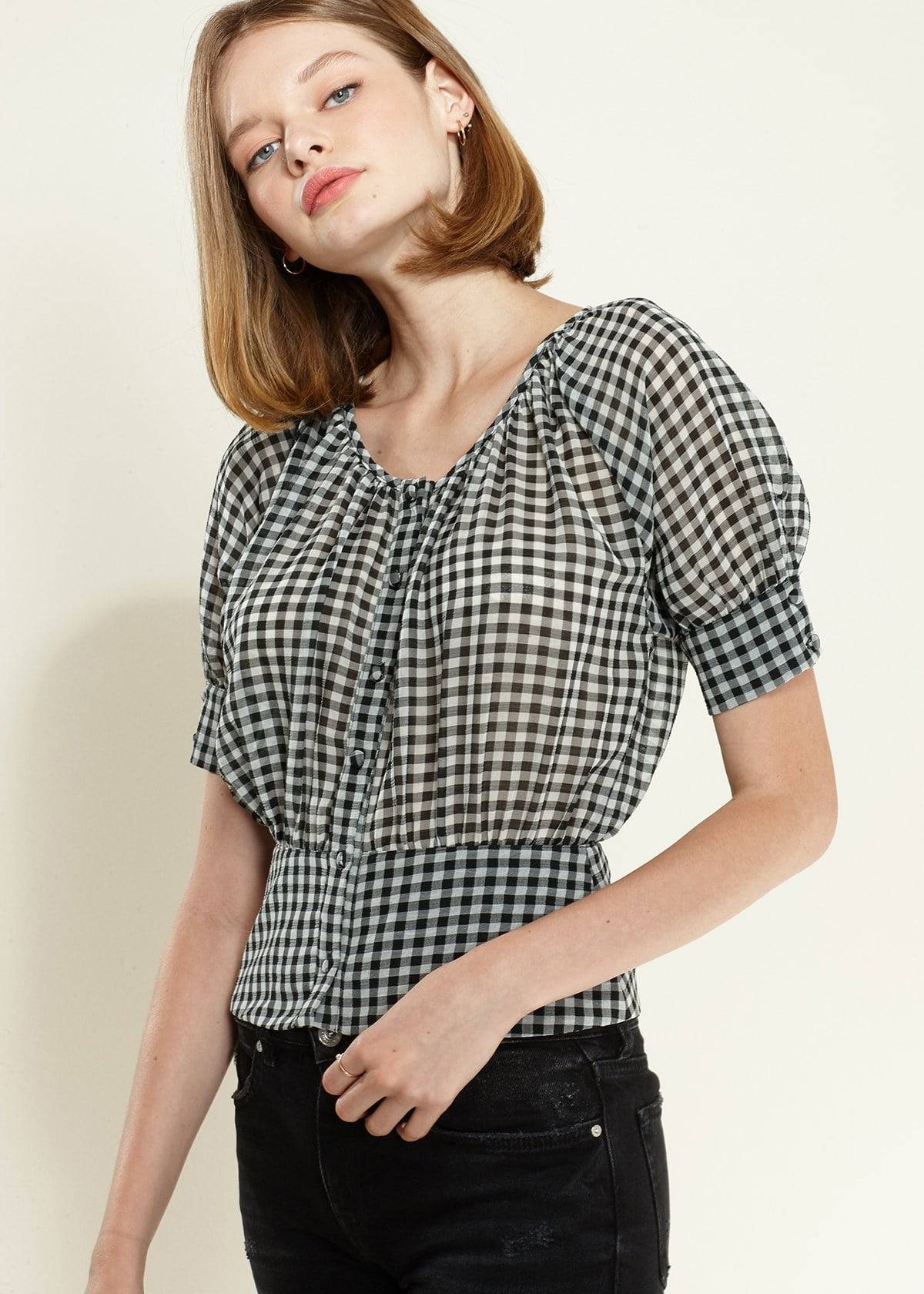 Nurode Button Down Peplum Cropped Blouse