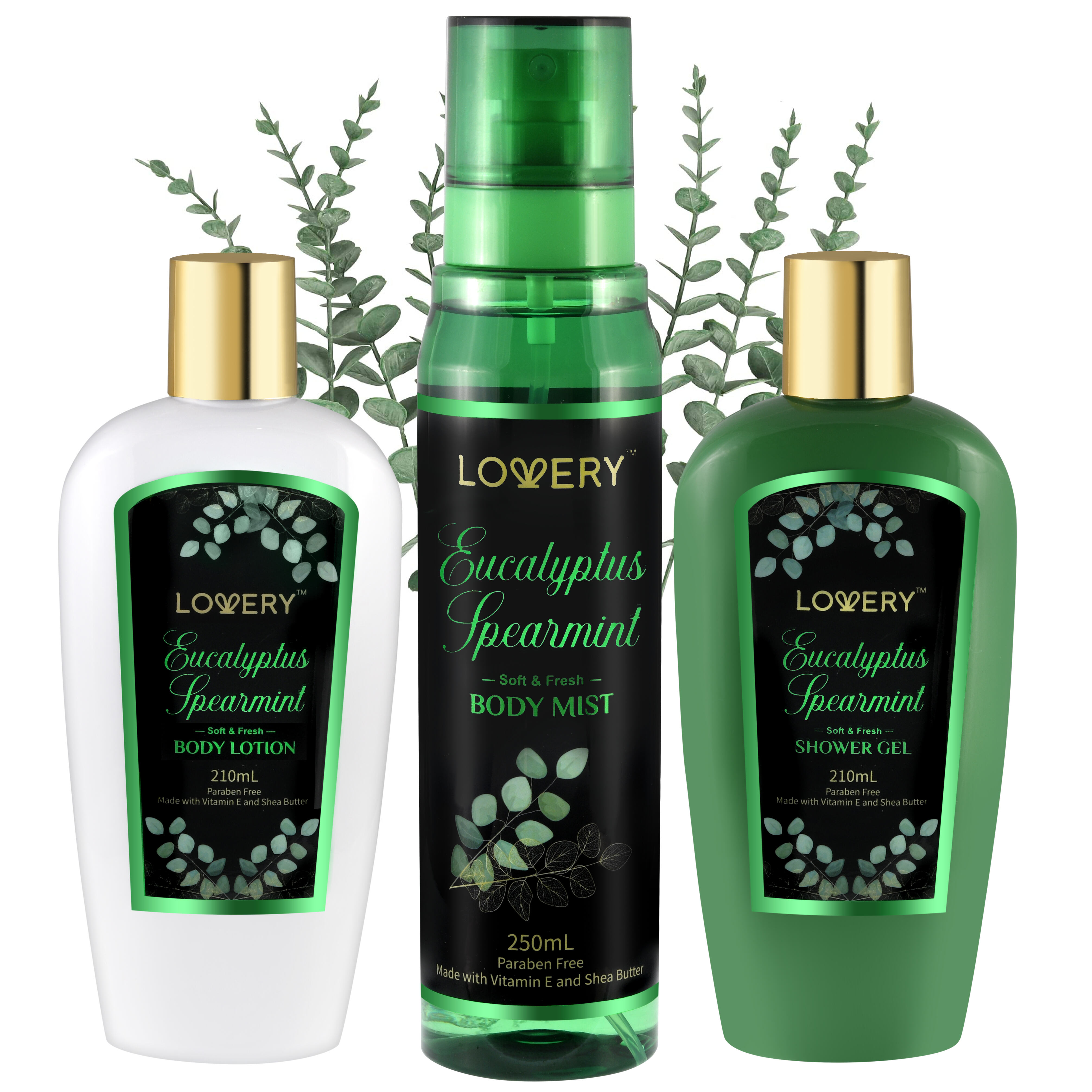Lovery Eucalyptus Spearmint Travel Set - 3pc Bath And Body Kit