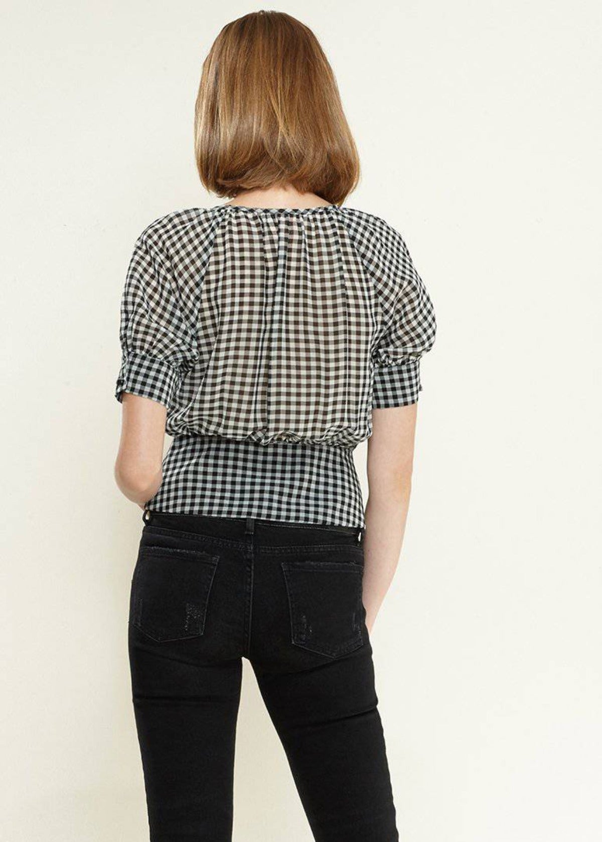 Nurode Button Down Peplum Cropped Blouse
