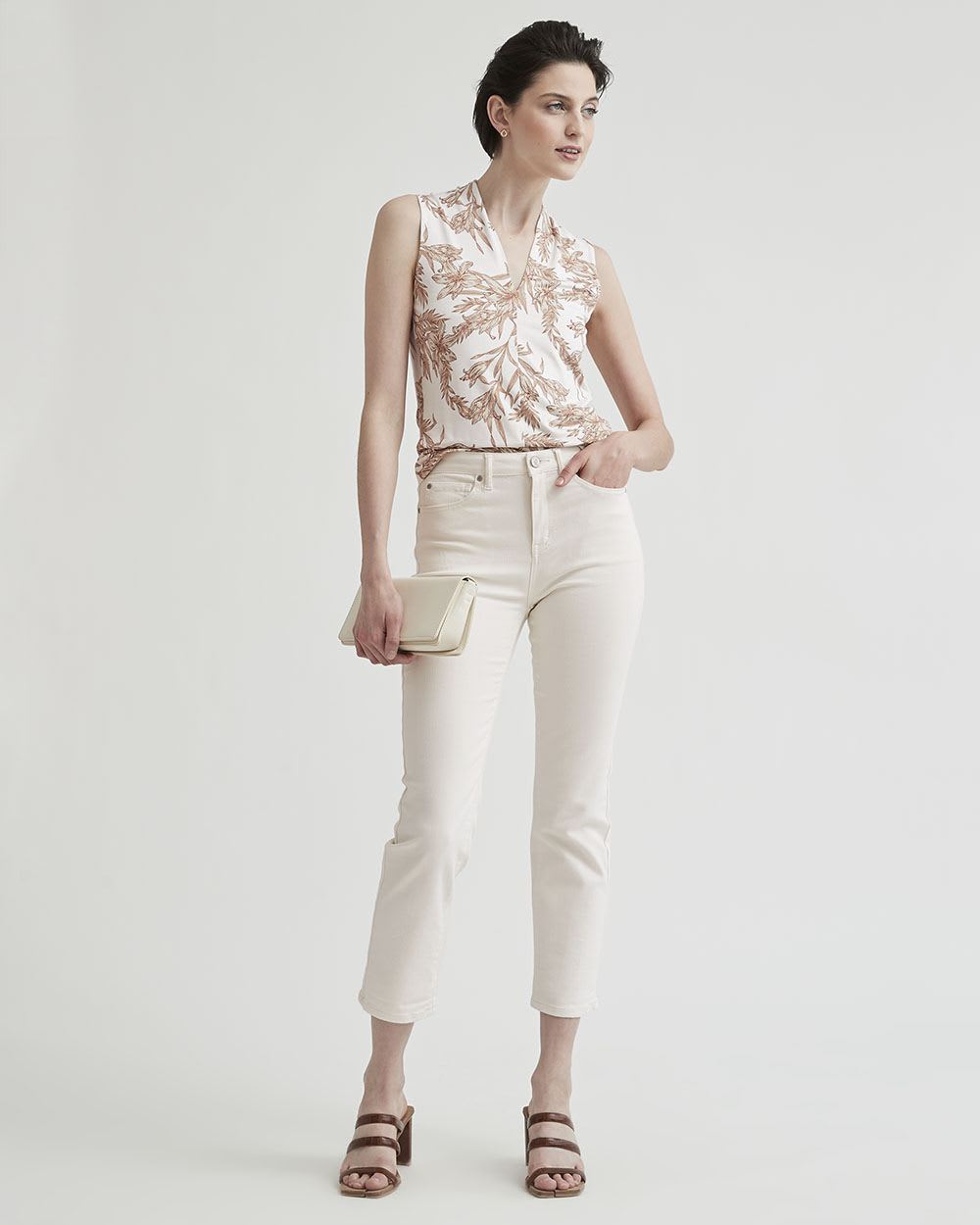 Coloured Fitted Sleeveless V-Neck T-Shirt