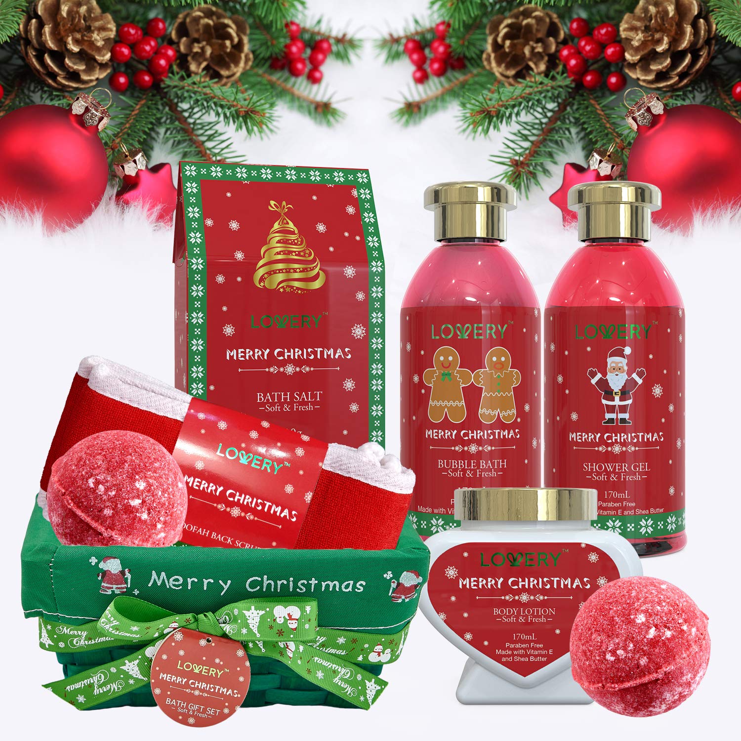 Lovery Bath And Body Christmas Gift Basket - Strawberry & Sandalwood Scent