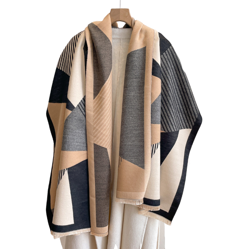 Beige, Grey & Black Color Blocked Striped Patterned Scarf- Don't AsK