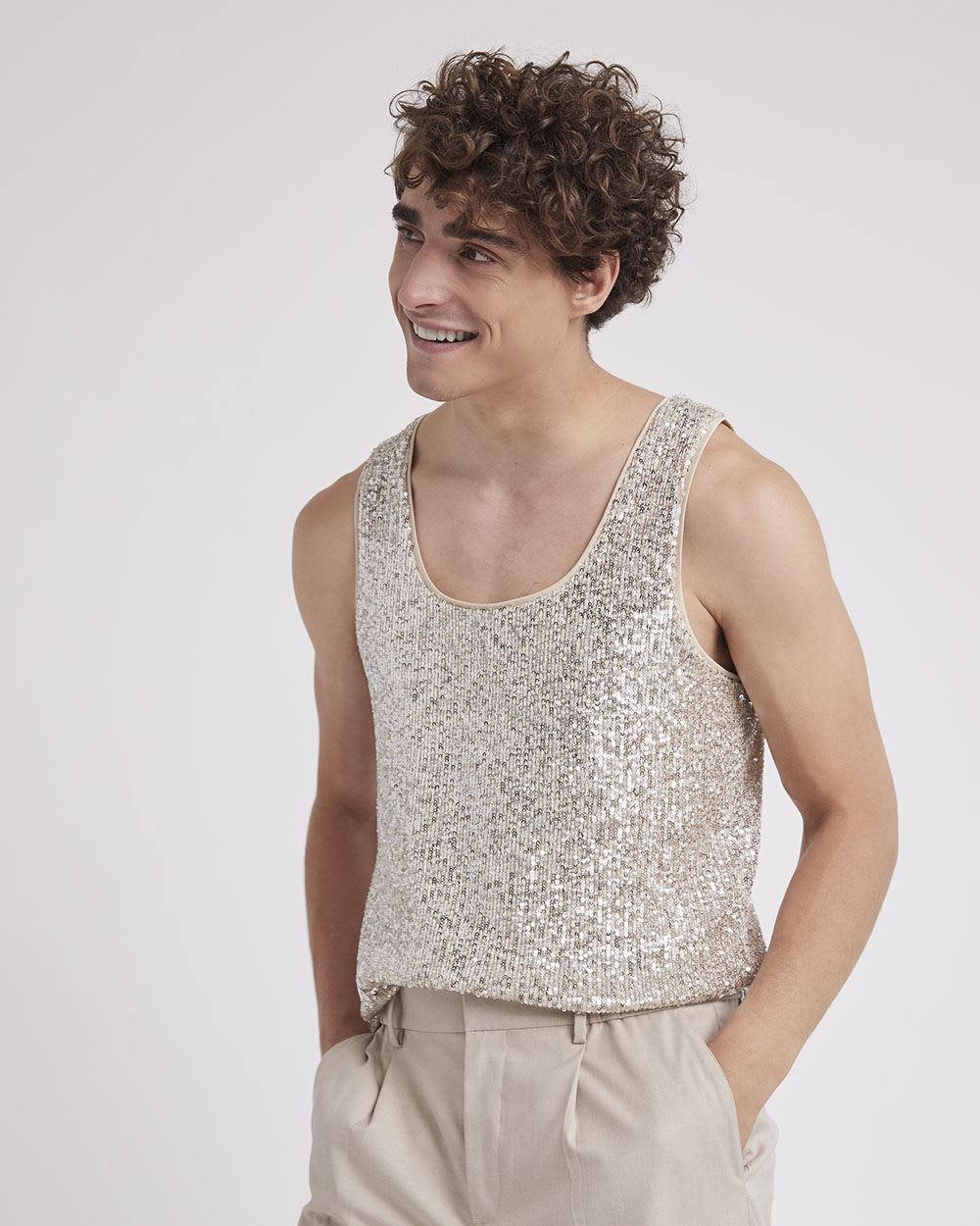 Gender-Neutral Scoop-Neck Sequins Cami